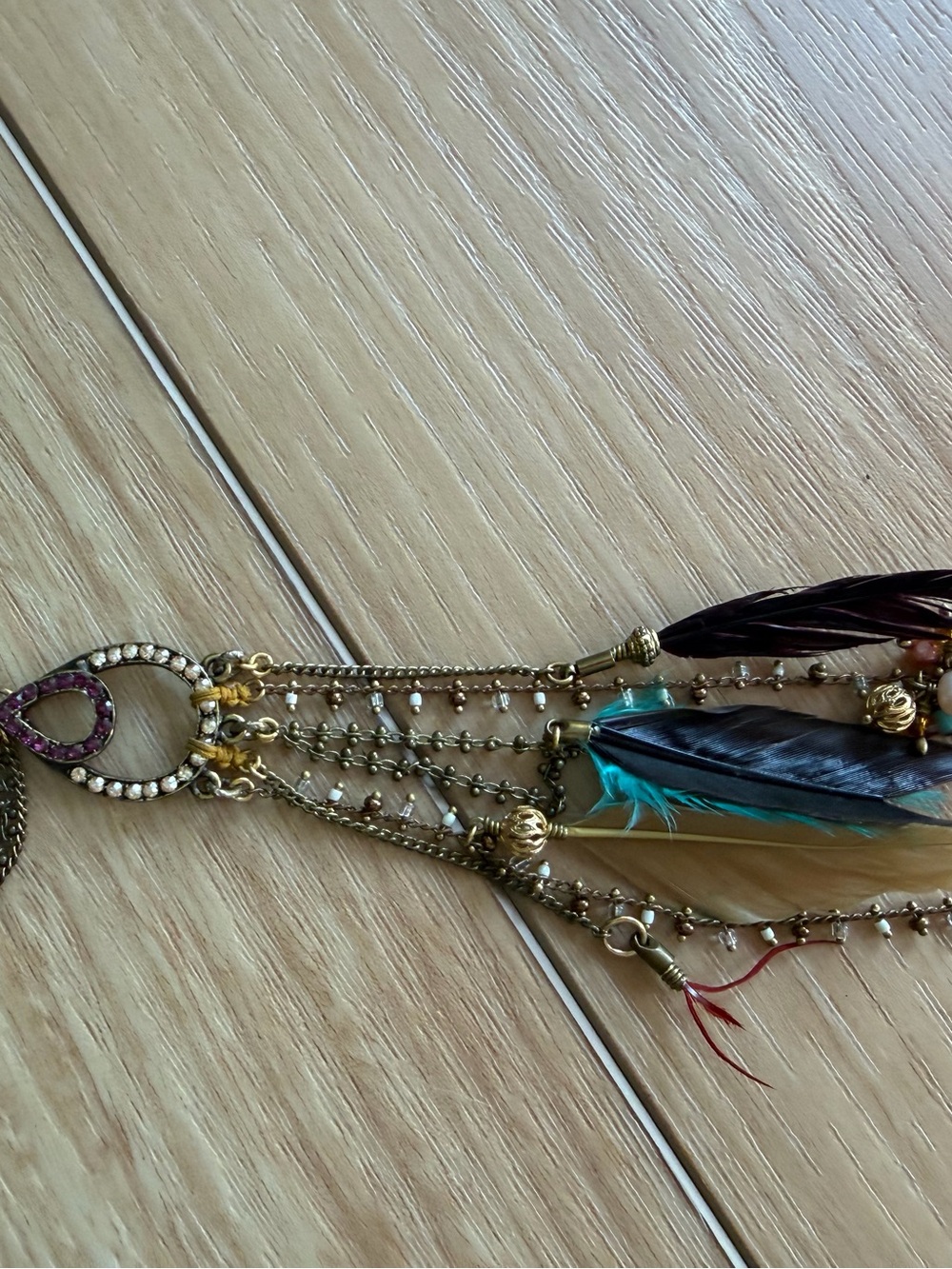 Layered Boho Feather Necklace with Turquoise and Black Feathers